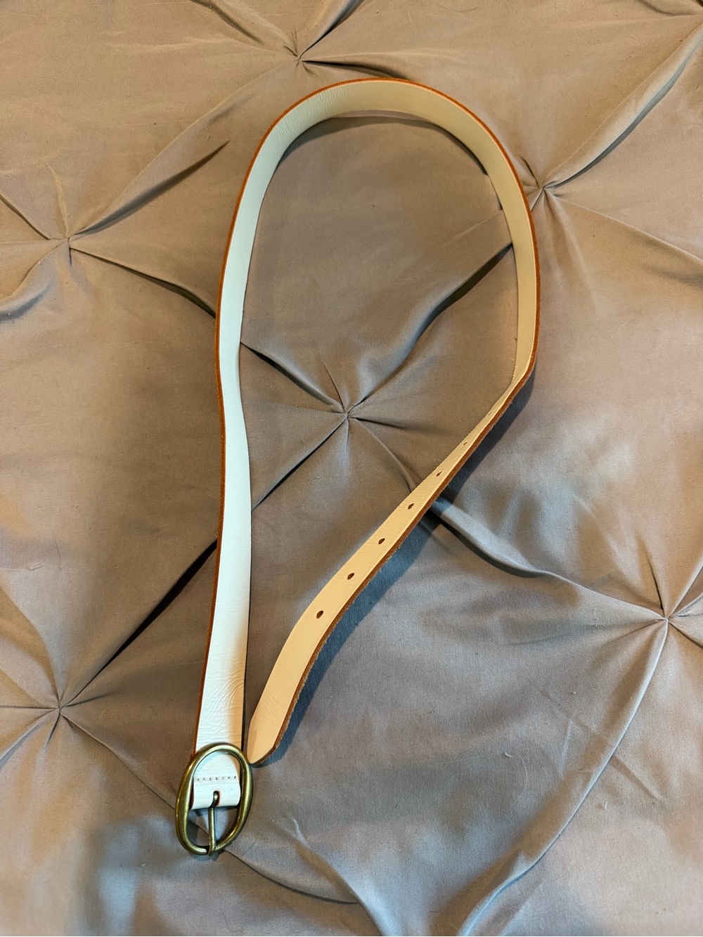 GAP Cream Leather Belt with Brass-Tone Oval Buckle